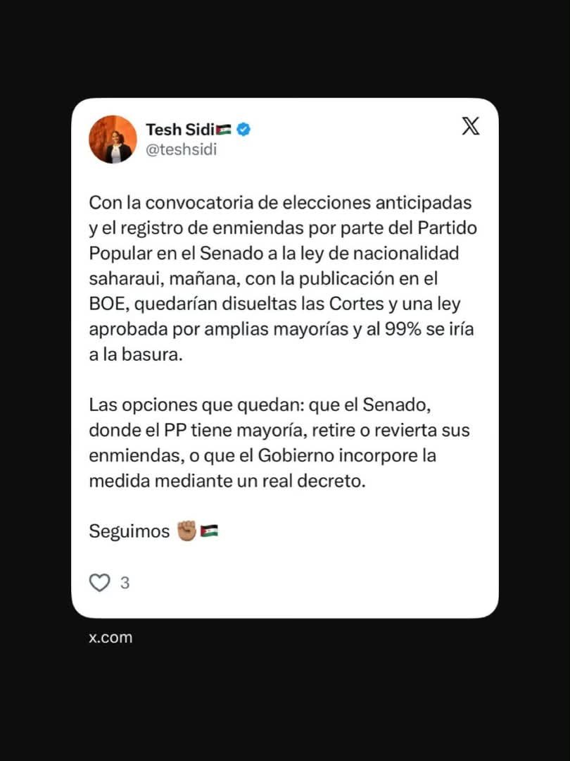 hama_lmehdi's tweet photo. بيان من النائبة الإسبانية الصحراوية الأصل تسلم سيدي حول حل البرلمان وقضية الجنسية الصحراوية
https://t.co/wKEl57IeiS https://t.co/X3RJEVa6Dz