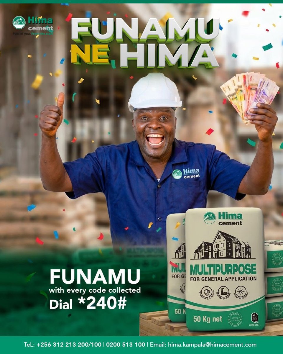 PulseTrendsUg's tweet photo. Building more? Why not earn more?

Dial *204#, enter the code on every Hima Multipurpose Cement bag, collect points, and submit 10+ codes to qualify for monthly cash rewards.

So… how many codes are you collecting this month? 

Build. Collect. Win.

#FunamuNeHima #HimaCement https://t.co/Q9XvXyQZJK