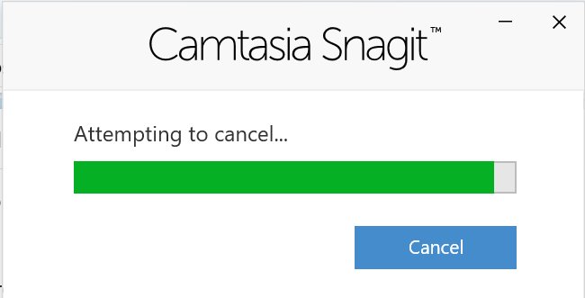 jthake's tweet photo. @JamesMontemagno ok I "thought" SnagIt was not running. but alas it was. so a quick restart and yes I can say its very snappy. There is one bug I just filed.

and this thing just won't uninstall from my system and canceling uninstall fails too. https://t.co/OfZ0Reu7hO