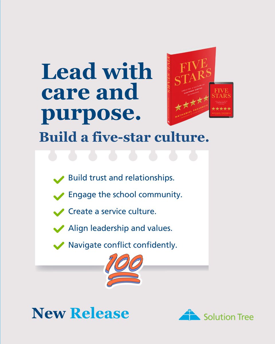 SolutionTree's tweet photo. ⭐ Great school culture is built in the way people are treated every day.
Five Stars gives educators ideas for strengthening trust, relationships, service, and shared values across the school community.
https://t.co/Bcs0OYXc99
#SchoolCulture #EducationLeadership #Teachers https://t.co/db9gBd2KSA