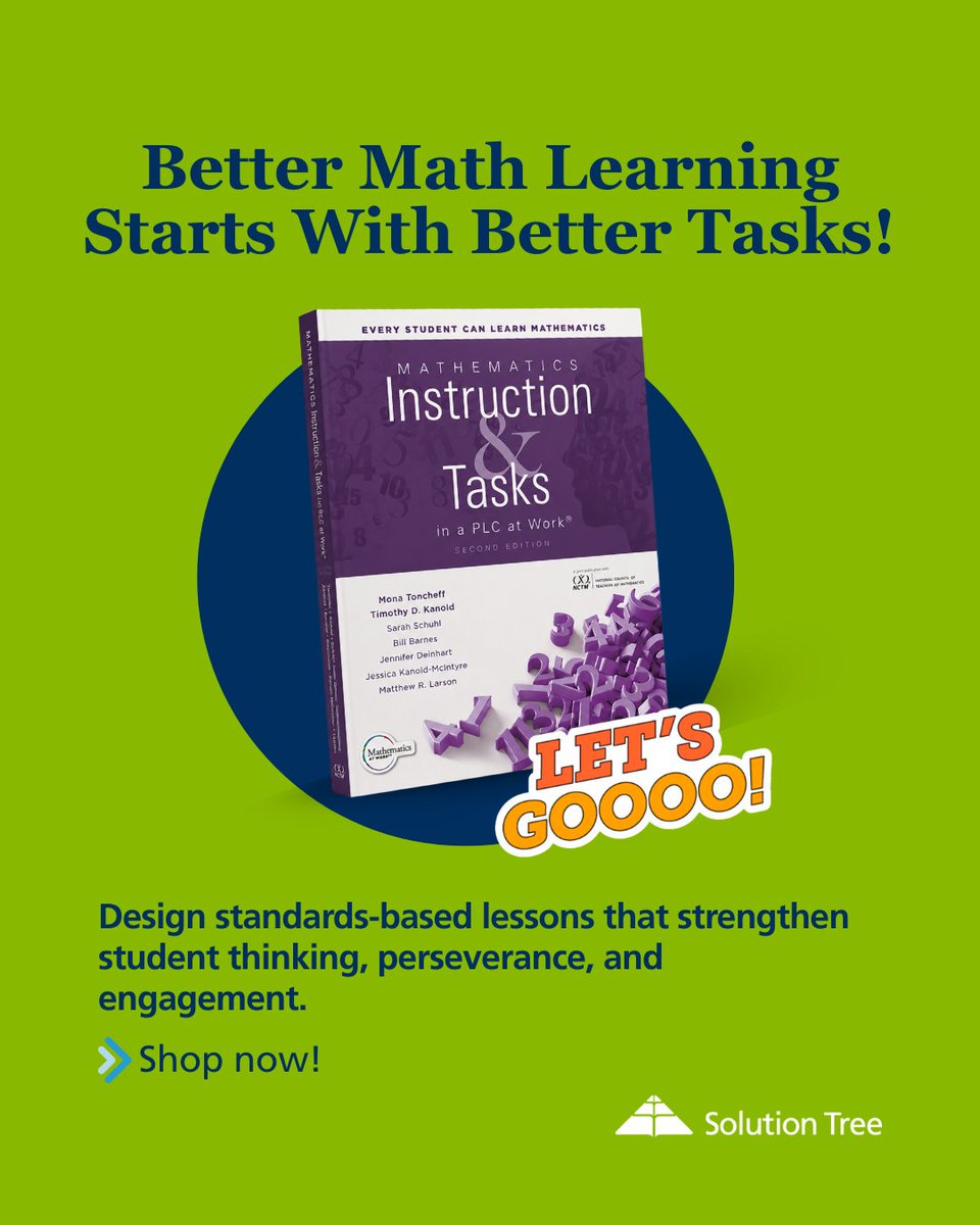 SolutionTree's tweet photo. Students don’t need more worksheets. They need tasks worth thinking about.

Mathematics Instruction and Tasks in a PLC at Work®, Second Edition gives preK–12 teams a practical process for identifying essential standards, balancing rigor, and designing lessons that strengthen conceptual understanding, procedural fluency, and application.

Build student engagement, confidence, and perseverance through purposeful mathematics instruction—one task at a time.

Explore the book today:
https://t.co/t0EvfRVVmU