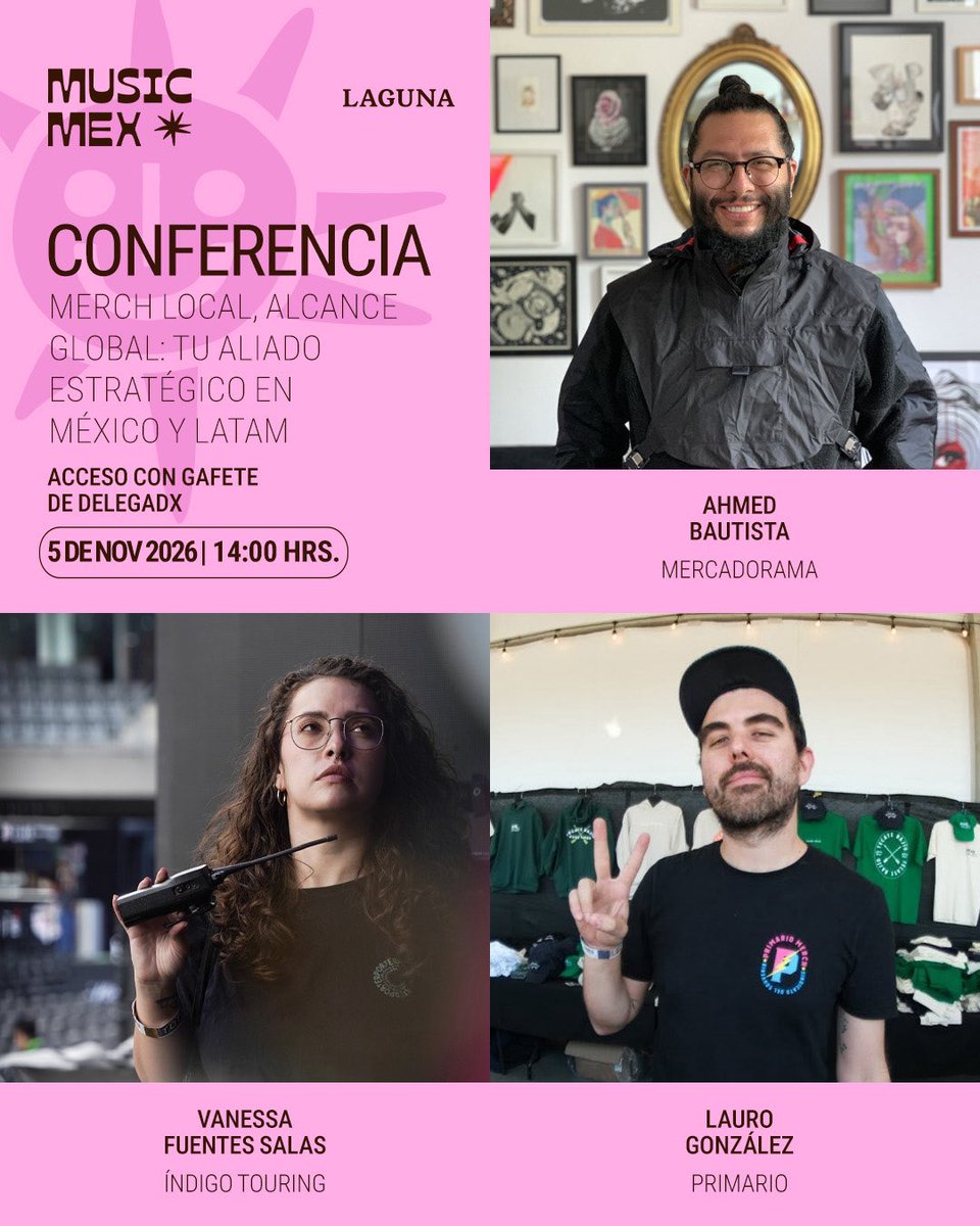musicmexcdmx's tweet photo. Merch Local, Alcance Global: Tu Aliado Estratégico en México y Latam

En este panel Ahmed Bautista, Vanessa Fuentes y Lauro González hablarán sobre cómo convertir el merch en una herramienta estratégica para artistas en México y Latam.

https://t.co/FYQWfEXTAC https://t.co/Uj7wePfKgg