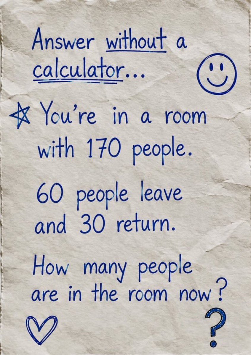 Christophemikg's tweet photo. Only the people who read carefully will catch this one.

So, how many people are still in the room? 👀 https://t.co/MamBAsp7BX