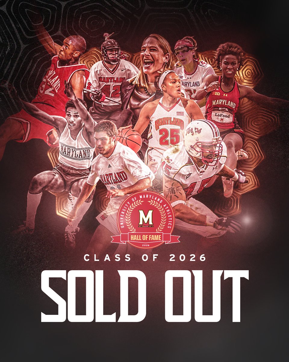 umterps's tweet photo. A sold-out night for a legendary class 🐢

The 2026 Maryland Athletics Hall of Fame Banquet is officially SOLD OUT. See you Oct. 16 as we celebrate the newest members of the Maryland Athletics Hall of Fame! https://t.co/08Pq3ebuz9