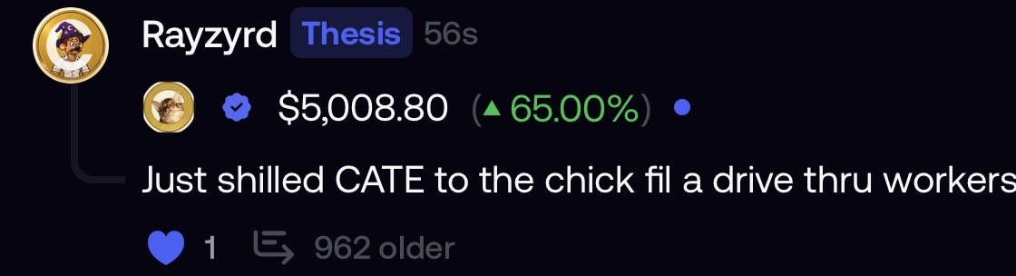 PoorGoat_'s tweet photo. And this is exactly why CATE will be the first billion dollar memecoin of the cycle.

People aren’t just holding. They’re bagworking CATE at the Chick-fil-A drive thru 😹

Study the CATEmunity imo 💛🐈 https://t.co/IcVvrxWXVk