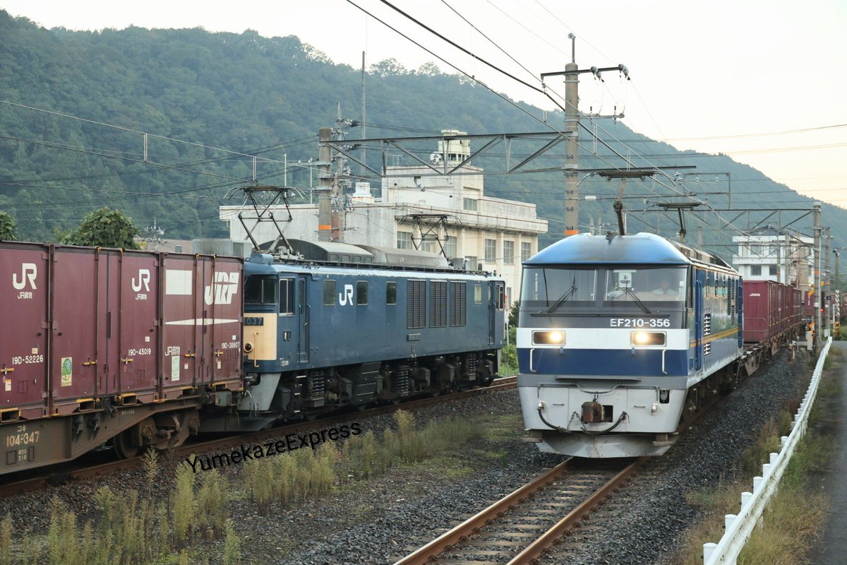 miriseproject's tweet photo. 朝練！EF64×EF210　ついに3082レが世代交代してました…先輩と待ち合わせのEF210  356ほぼ新車が伯備線に
EF64同士の並びは見れないのか……
2026/10/6 https://t.co/uN2q4hCzZD