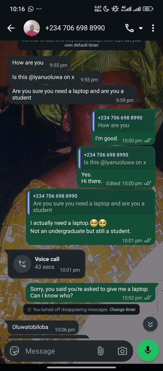 AdeyemoDebora15's tweet photo. This number 07066988990 texted me saying he was asked to give me a new laptop(in reference to one of my tweets) and I believe I'm not the only one that has seen this. In case you see a message from asking to give you a phone or a laptop, it's a SCAM. 
@TS_AcademyGG @TechCrushHQ https://t.co/sZqGhqjt9Y