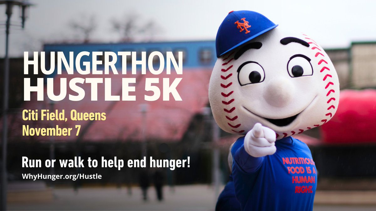CitiField's tweet photo. Join us for the annual Hungerthon Hustle 5k at Citi Field! Support the movement to end hunger by running or walking on Saturday, November 7.

🎟️ $35 registration includes post-race lunch and a T-shirt

🏆 Prizes for raffle winners and top fundraisers

💚 Every dollar raised supports @WhyHunger’s work to connect people with nutritious food today and build community solutions that end hunger for good.

👉 Register by Oct 31 at: https://t.co/qSzn4wPns0

Invite your friends, family, and coworkers! Together, let’s build a world where everyone has access to healthy food.