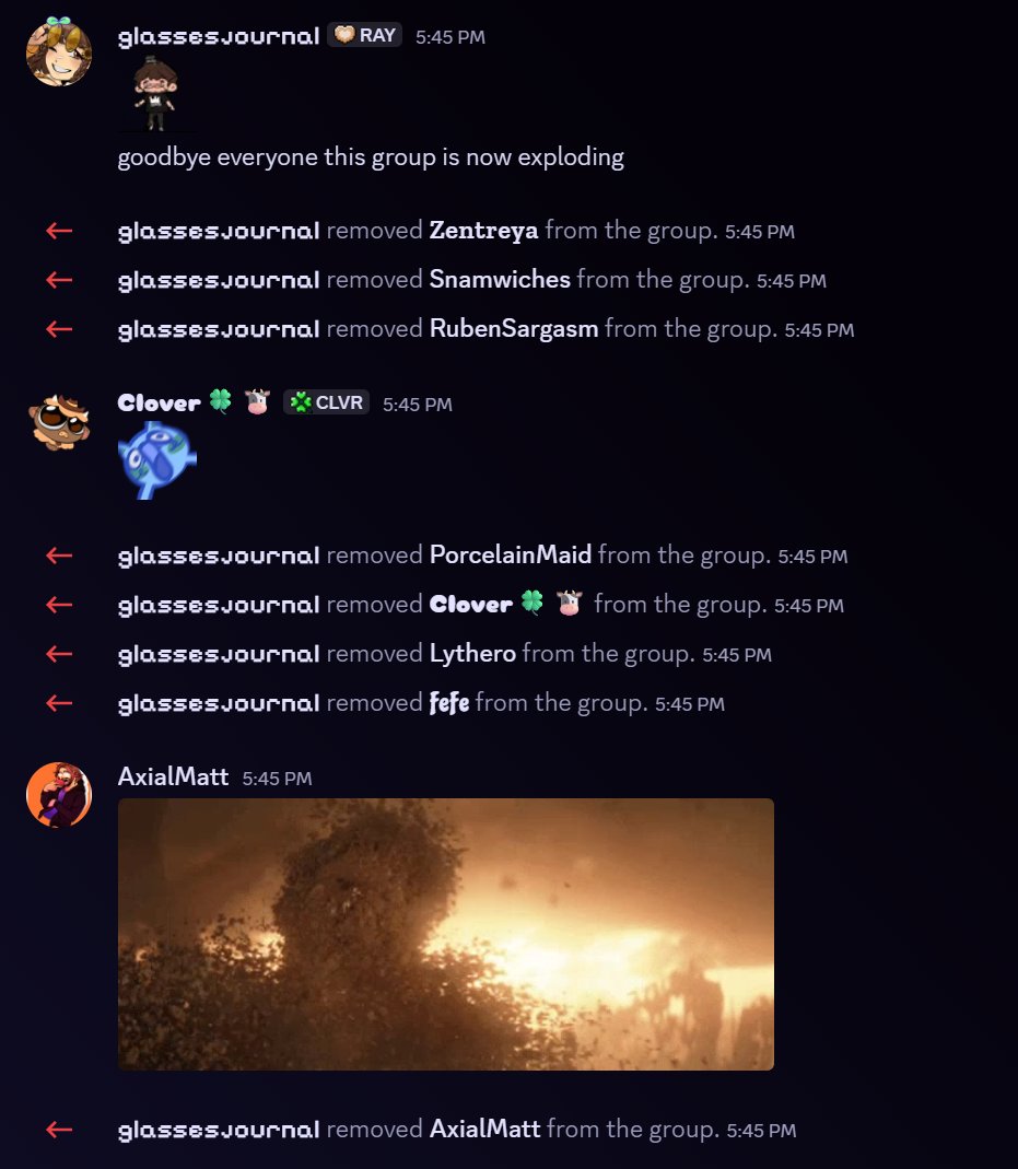glassesjournal's tweet photo. friendly reminder to make sure you can delete your discord groups after the collab finishes! also you get to have funny moments like this 👍 https://t.co/u8dIcrV4Tc