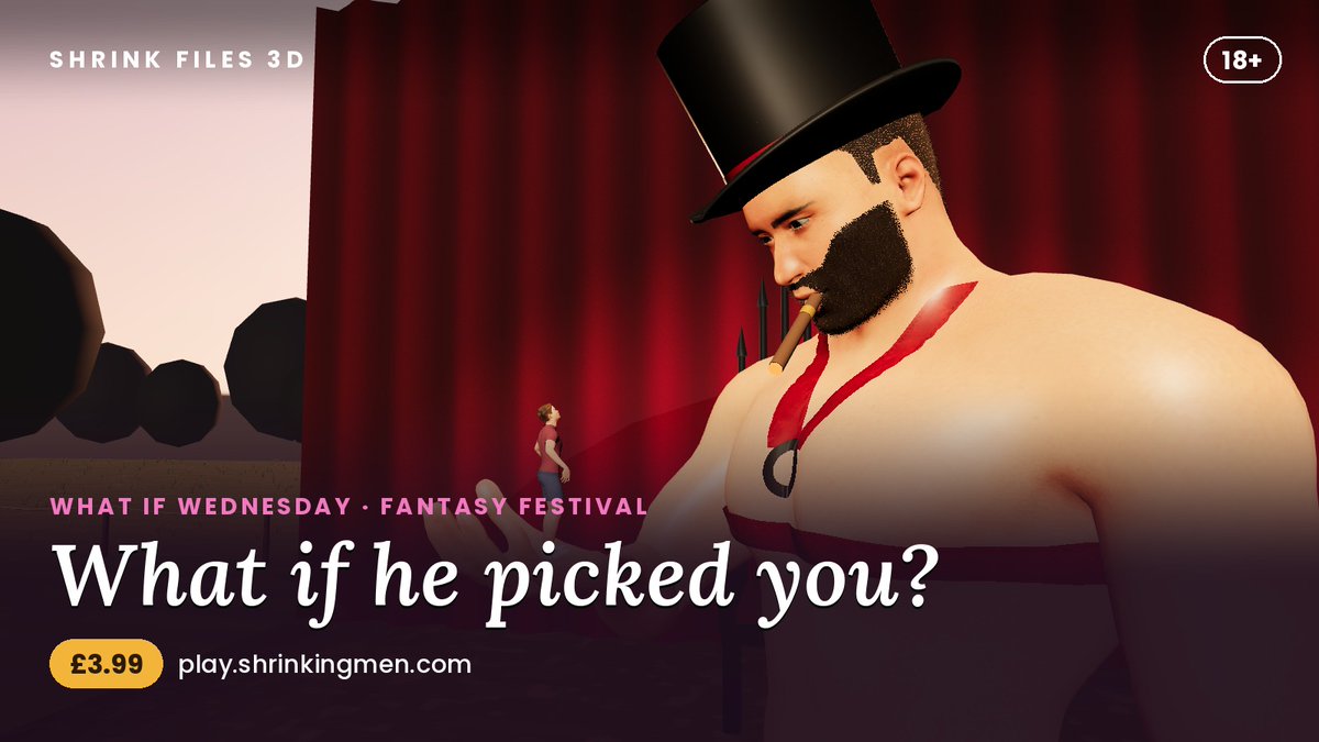 GayShrinkingMen's tweet photo. What if the fair only came for one night… and the Ringmaster picked you out of the crowd? 🎪

Six inches tall, in his palm, in front of an audience you can’t see.

Fantasy Festival · £3.99
https://t.co/0KYU6zlK9M · 18+
#WhatIfWednesday https://t.co/rbWodf1Mi2