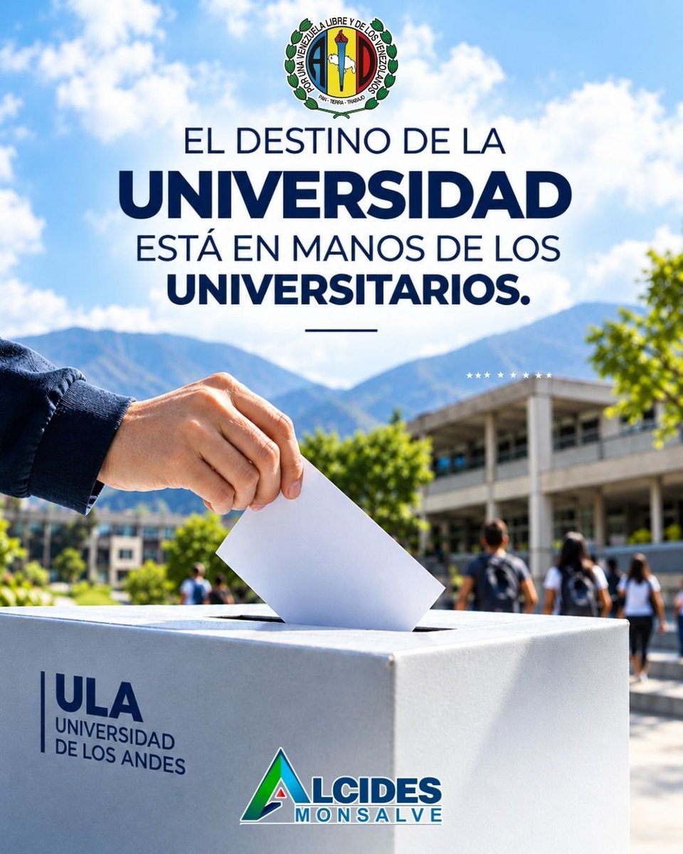 alcidesmonsalve's tweet photo. Ante el inicio de las elecciones universitarias este 7 de octubre, quiero reafirmar una convicción que ha acompañado siempre nuestra posición: creemos en la democracia, en la libertad, en la autonomía universitaria y en el derecho de los universitarios a decidir su propio destino.

La universidad debe ser, ante todo, un espacio para el conocimiento, el pensamiento libre, el debate y la formación de ciudadanos. Una institución donde las diferencias puedan expresarse sin miedo y donde ninguna visión política esté por encima de la razón académica.

La academia necesita personas probas, honestas, con profundo compromiso universitario, capaces de anteponer los intereses de la institución a cualquier interés político, personal o circunstancial.

La universidad no puede convertirse en escenario de venganzas, retaliaciones ni disputas ajenas a su verdadera misión. Tampoco puede perder su autonomía ni permitir que la confrontación política termine desplazando aquello que debe unir a todos los universitarios: la defensa de una universidad libre, plural, autónoma y comprometida con Venezuela.

Por eso, ante este proceso electoral, no corresponde imponer una decisión desde afuera ni decirle al universitario qué debe escoger.

El destino de la universidad le pertenece a los universitarios.

Que cada profesor, estudiante, egresado y trabajador ejerza su derecho con libertad, con responsabilidad y, sobre todo, con conciencia de lo que está en juego.

Confiamos en que la comunidad universitaria sabrá decidir pensando en la universidad y en las generaciones que vienen.

*La democracia también consiste en respetar la decisión de los demás.*

Alcides Monsalve
Secretario General AD Mérida