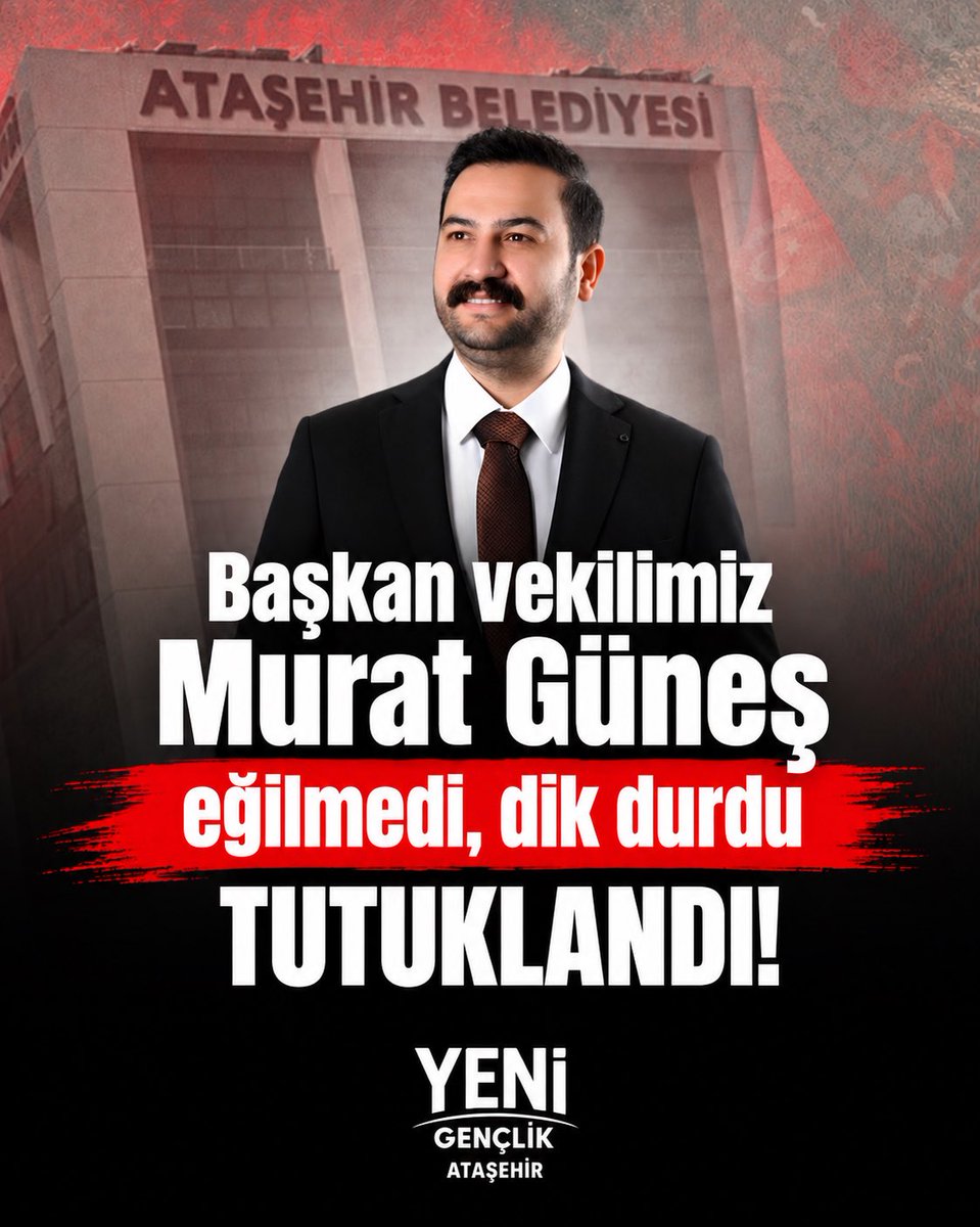 yeniatagenc's tweet photo. Başkanvekilimiz Murat Güneş Ataşehir’in iradesine
sahip çıktığı için, baskılara boyun eğmediği için,
geri adım atmadığı için tutuklandı.

Sandıkta kazanamadığınızı baskıyla elde edemezsiniz.
Halkın iradesini tutuklayamazsınız!

Murat Güneş yalnız değildir.
Ataşehir teslim olmaz! https://t.co/JSmlpPmbjo