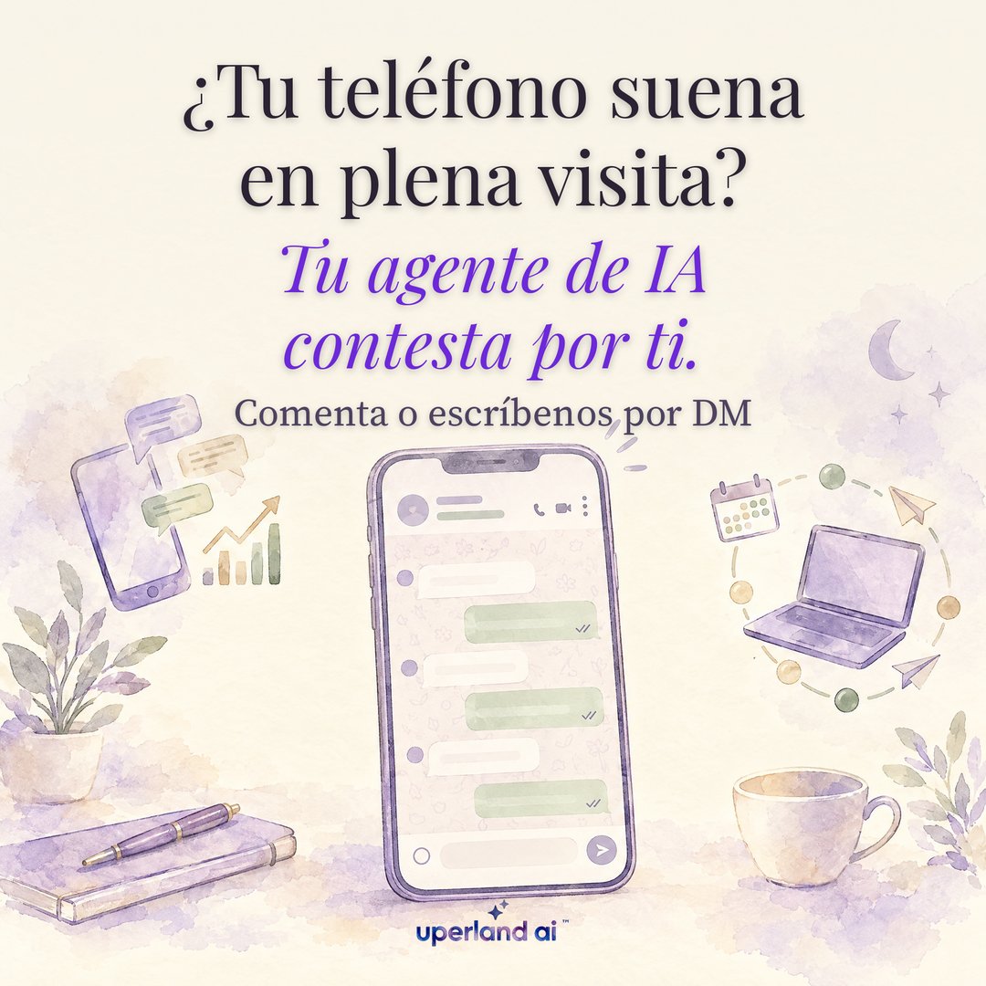 lsotoreyes's tweet photo. ¿Tu teléfono suena en plena visita? Tu agente de IA contesta por ti.

Atiende tus llamadas a cualquier hora, toma los datos y deja el siguiente paso en tu CRM.

DM para demo de 15 min.

#UperlandAI #AgentesDeIA https://t.co/wUZ0hIHKY8
