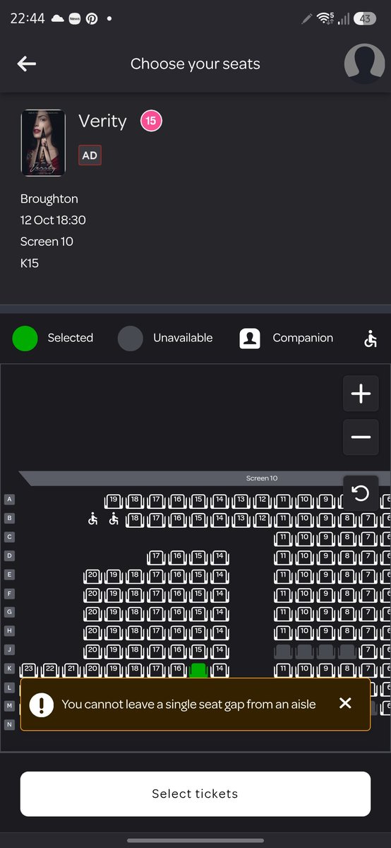 Developerdave's tweet photo. @cineworld for the love of god fix your app!!! It is awful. How do I book next to my girlfriend https://t.co/WI6grMWvaq