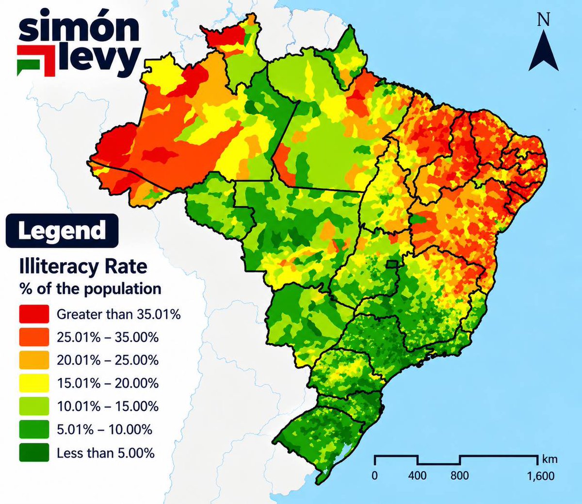 SimonLevyMx's tweet photo. Lula ganó donde la tasa de analfabetismo y presencia del narco  es enorme y Bolsonaro ganó donde la gente sabe leer.
Siempre dije que Minas Gerais era clave y Flavio ganó.

Mexicano e hispano:
¿Comprendes a dónde debemos apostar el cambio? https://t.co/9FFshsY6vd