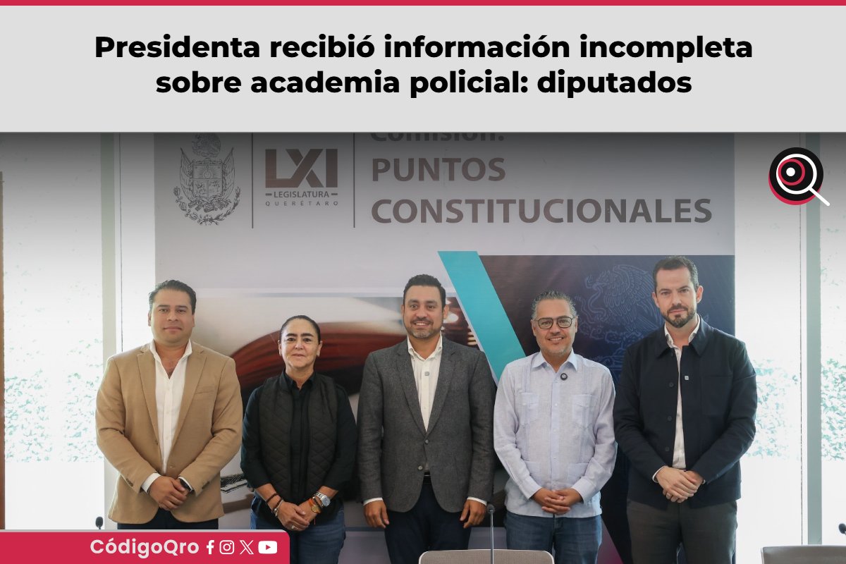 CodigoQro's tweet photo. 🏛️️ "Información incompleta": Diputados responden a críticas por la Academia Policial en Querétaro
Legisladores del Congreso local afirmaron que la presidenta Claudia Sheinbaum recibió reportes inexactos sobre la colocación de la primera piedra de la Academia Internacional de Capacitación Policial. Destacaron que en el evento sí estuvieron presentes mandos de la Guardia Nacional, la FGR y la 17ª Zona Militar. 🗣️📸
https://t.co/rxlAXDSebj
#Querétaro #ClaudiaSheinbaum #Seguridad #CongresoQRO #PolíticaNacional