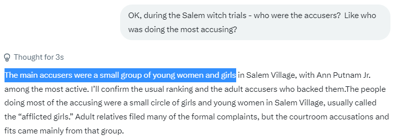 Richard80024379's tweet photo. In all the movies and shows I have seen about the Salem witch trials, the accusers were always men, and women were burned alive.  Nobody was burned alive.  25 people were killed, 6 of them men, and the accusers were all women and girls.  We have been lied to. https://t.co/s2rkkVly8G