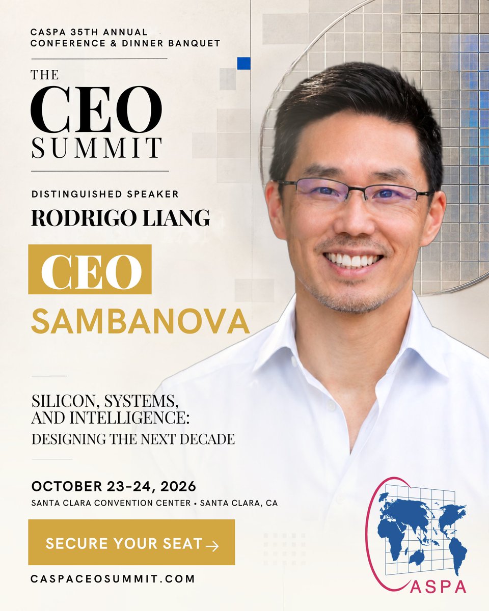 SambaNovaAI's tweet photo. Our CEO @RodrigoLiang is heading to CASPA CEO Summit 2026. 🦾

He joins leaders from Unconventional AI and Normal Computing to talk about what’s next for AI compute and the architectures powering it.

Oct 24, 11:10–11:50 AM https://t.co/ls0xdAHUSM
