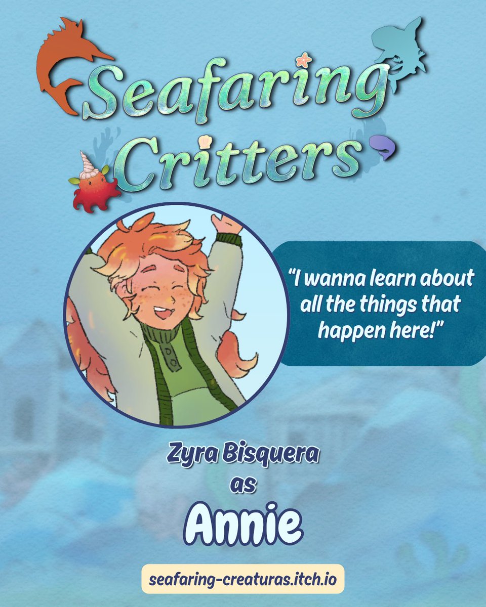 ZyraBisqueraVO's tweet photo. You can hear me voice and sing as ANNIE in SEAFARING CRITTERS 🦐🫶

Thank you @_AzuFx_ for having me voice the lead in this shrimptastic game!! Stoked about this role in particular because I got to sing in the project :D https://t.co/mevQxhlCrC
