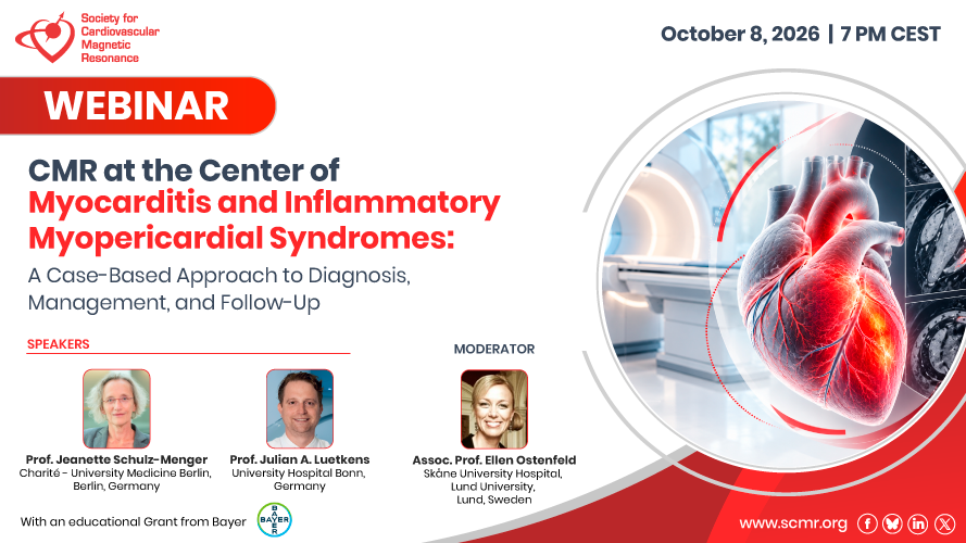 SCMRorg's tweet photo. 🫀 Upcoming SCMR Webinar!

Explore the evolving role of #CMR in myocarditis &amp; inflammatory myopericardial syndromes through clinically relevant cases.

📅 Oct 8 | 7 PM CEST
🎓 Educational grant from Bayer

🔗 Register: https://t.co/B9na7o9KCR

#SCMR #WhyCMR https://t.co/A7rmrzbJMz