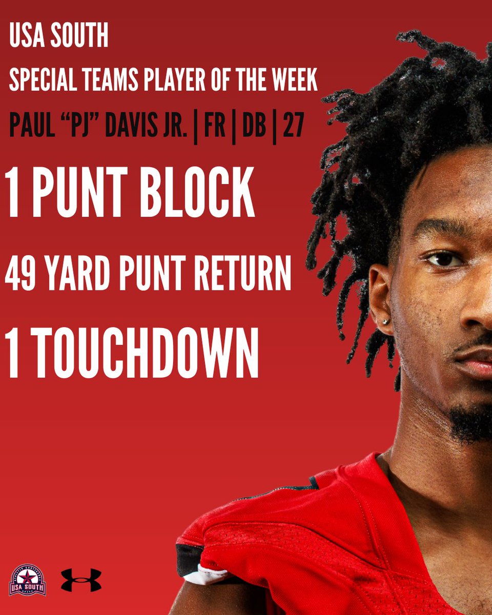LaGrangeFTBL's tweet photo. Congratulations to Freshman DB Paul “PJ” Davis on winning USA South Special Teams Player of the Week Honors! 
#BlueCollarMentality https://t.co/1GZHWhkLJE