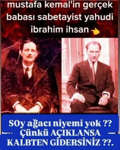 jokey_vedat's tweet photo. Kemal Baba tarafından Sebatay
Yahudisidir,
Hayatı boyunca Yahudi çıkarları için çalışmış bir Yahudi gibi yaşamış öyle de ölmüştür.
Esasen O nun Adı Atatürk değil,
Atayahudi'dir ..‼️ https://t.co/ep82uCEUky