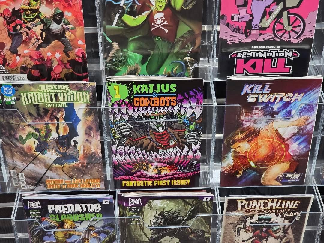 frankiebwash's tweet photo. A huge SHOUT OUT to @pfcomics  for carrying copies of KAIJUS & COWBOYS. It was brought to my attention today with some AWESOME pics that we made it on their shelves. If you haven’t gotten your issue of KAIJUS & COWBOYS - CONTACT YOUR LCS & HAVE THEM ORDER HERE - https://t.co/YB3joOpYxI