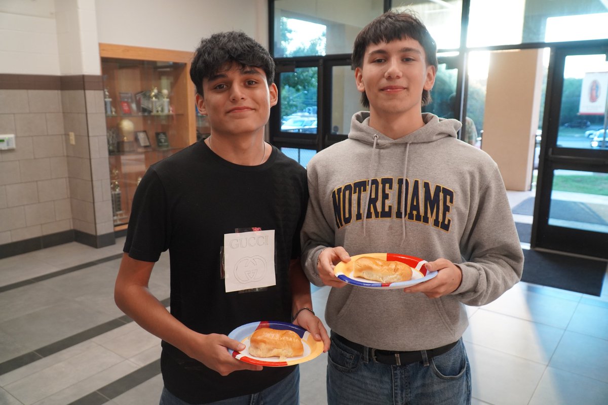 SJDCHS's tweet photo. Day One of HoCo Week 2026! 🎉💙
Halos Up to SPA for a delicious donuts &amp; kolaches breakfast! 🍩🌭 
Bravo to our Saints for bringing the fun with creative Meme Day looks inspired by social media, movies &amp; gaming! 🎮😂
What a great start to a week of school spirit and Being Family! https://t.co/xPzthFXjE2