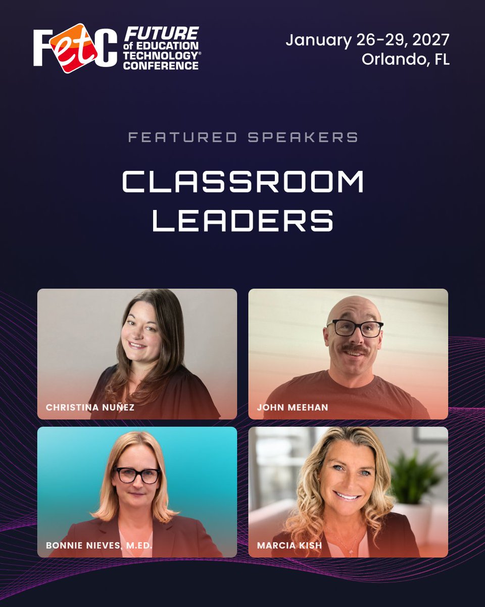 fetc's tweet photo. The best classroom ideas come from people doing the work. 🍎

Meet a few #FETC2027 Classroom Leaders and get a look at the sessions they’re bringing to Orlando.

Learn, earn CEUs + leave with strategies you can use right away.
Explore the track: https://t.co/Gd7nakIlfP

#EdTech https://t.co/HWKGo4wQkU