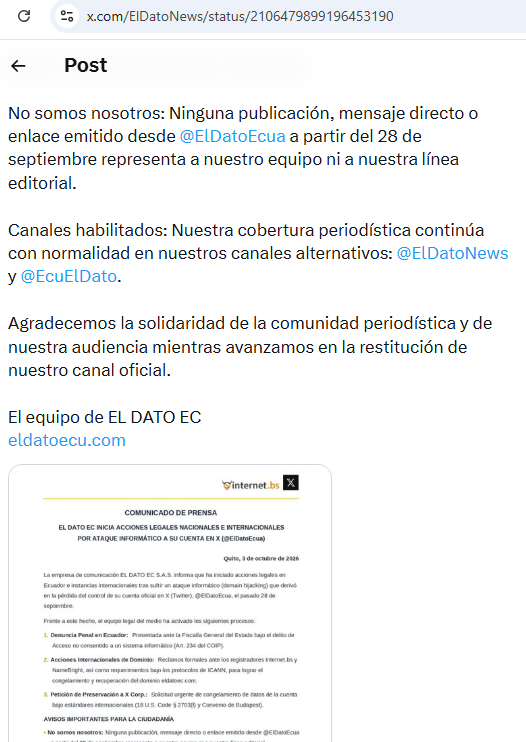 alfredovelazco's tweet photo. Cuenta anómala pro gobierno @EcuElDato (reemplaza a @ElDatoEcua que habría sido hackeada) con 5 cambios cambios de usuario, conectada desde EEUU, creada en Julio 2012 y vendía entradas, whisky, blackberries, etc #UnVotoContraLaDesinformación https://t.co/c0ty6DXklt