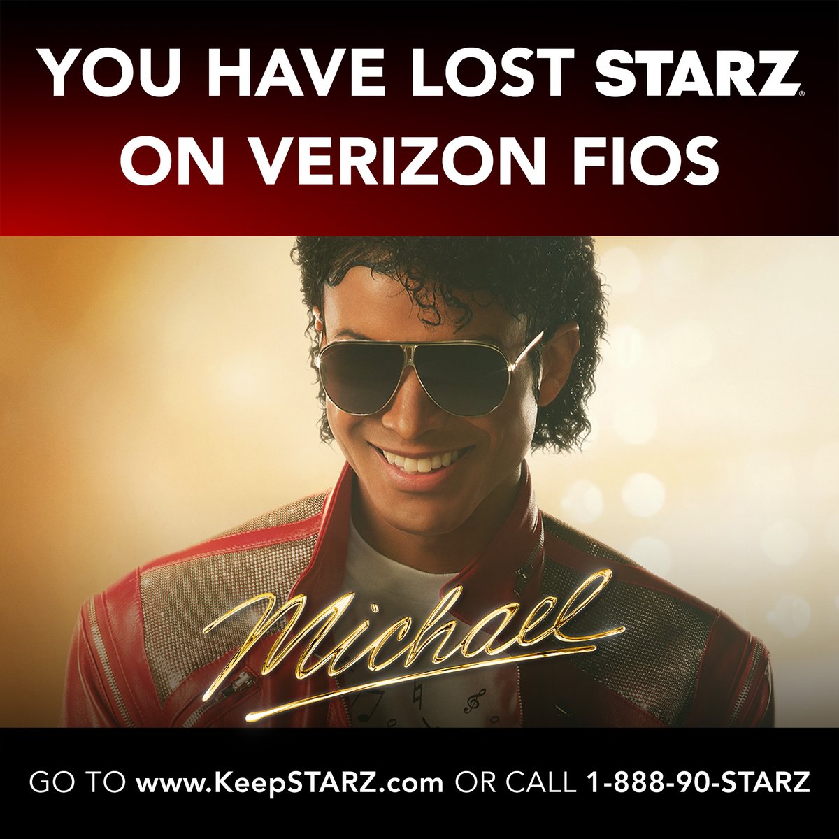 STARZ's tweet photo. Verizon Fios has dropped STARZ. Call 888-90-STARZ (888-907-8279) and tell them no! Don't let Verizon take away hit movies on STARZ like Michael.