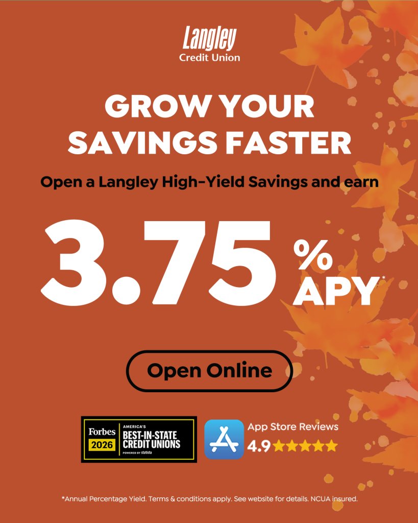 LangleyFCU's tweet photo. As the weather cools down, turn up the heat on your savings with a Langley High-Yield Savings and earn 3.75% APY. No minimum balance requirement &amp; no monthly fees. Open online in minutes at https://t.co/u64WJAkC6t https://t.co/etR2M8U0xG