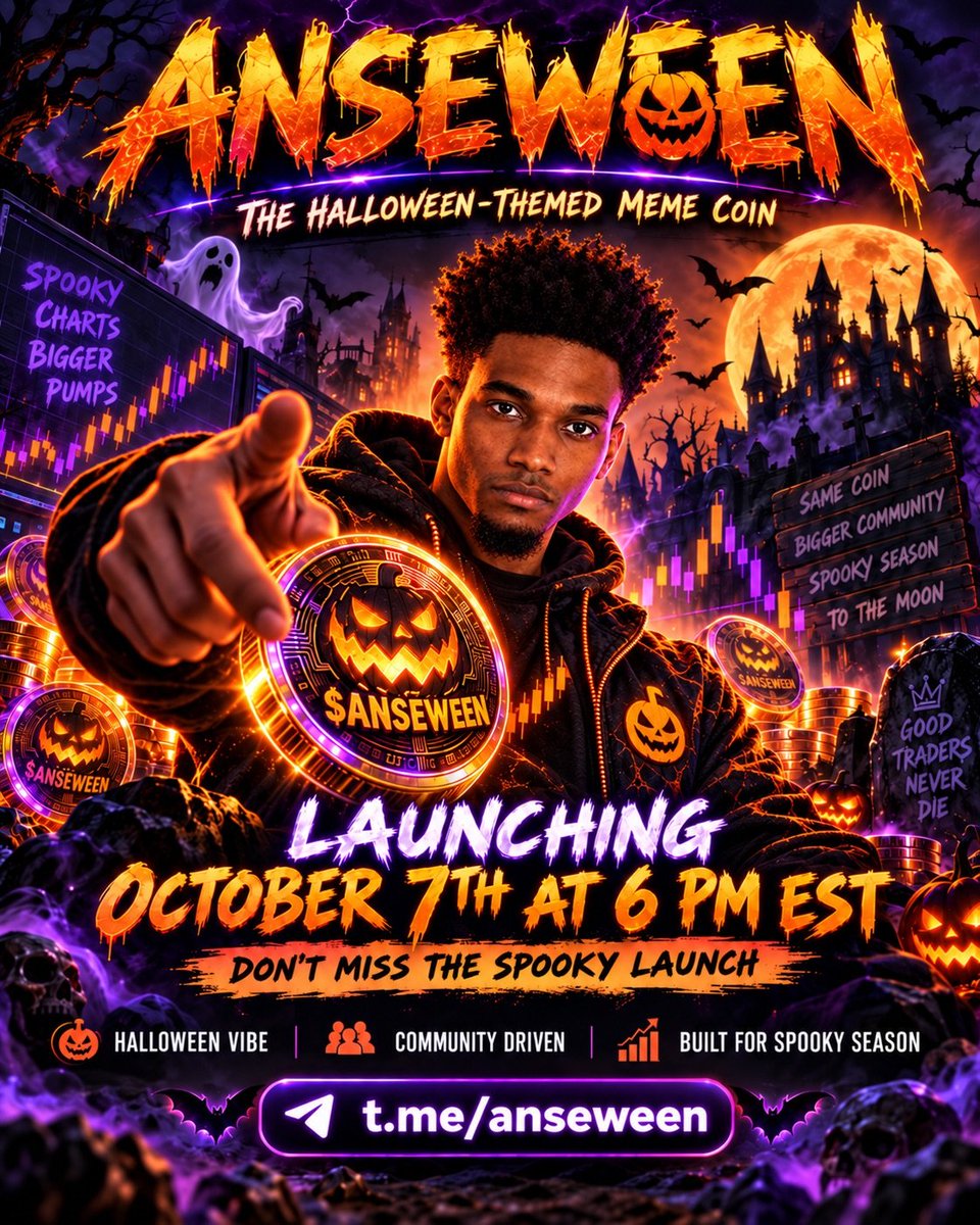 jarmefrosh's tweet photo. 🎃👻 THE HALLOWEEN MEME YOU’LL WANT ON YOUR RADAR 👻🎃

Meet $ANSEWEEN — where Halloween energy meets Solana meme culture. From spooky vibes to full-on chart madness, this project is built to bring something fresh, fun, and highly shareable to the timeline. 🕯️🔥

🚀 Launch: October 7 • 6 PM ET
📈 The countdown is officially on.
🎃 The spooky season is just getting started.

If you’re searching for a meme with a strong Halloween identity and serious community potential, $ANSEWEEN deserves a spot on your watchlist.

🔗 https://t.co/rKr6R1nfDT
𝕏 @AnseWeen

Keep watching. The haunting begins soon. 👀🌙
DYOR • NFA