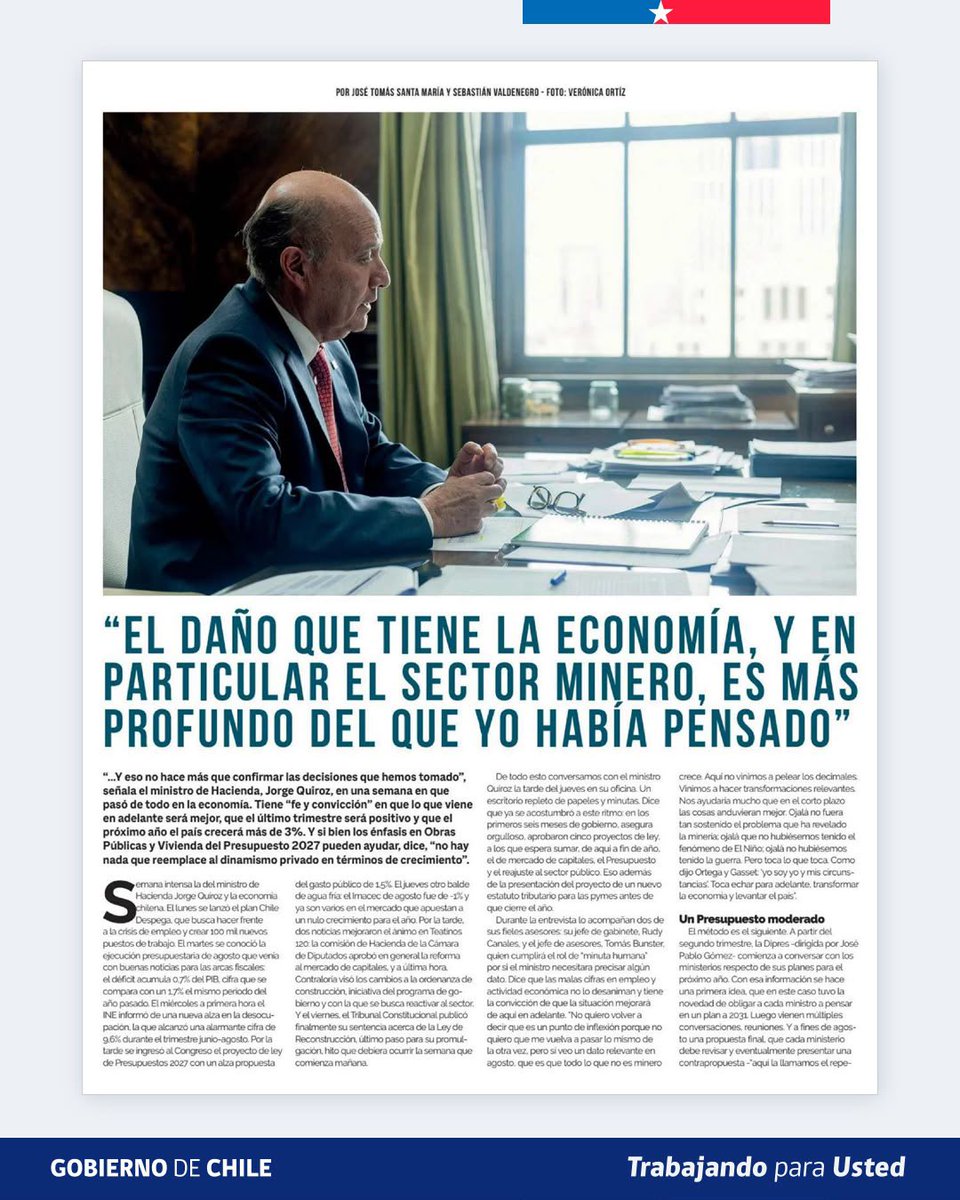 Min_Hacienda's tweet photo. 📰 El ministro de Hacienda, Jorge Quiroz, en DF MAS: un Presupuesto 2027 responsable, con énfasis en crecimiento, empleo y reactivación, y la construcción como sector capaz de crear miles empleos. 🇨🇱 https://t.co/K050ks5Cwn
