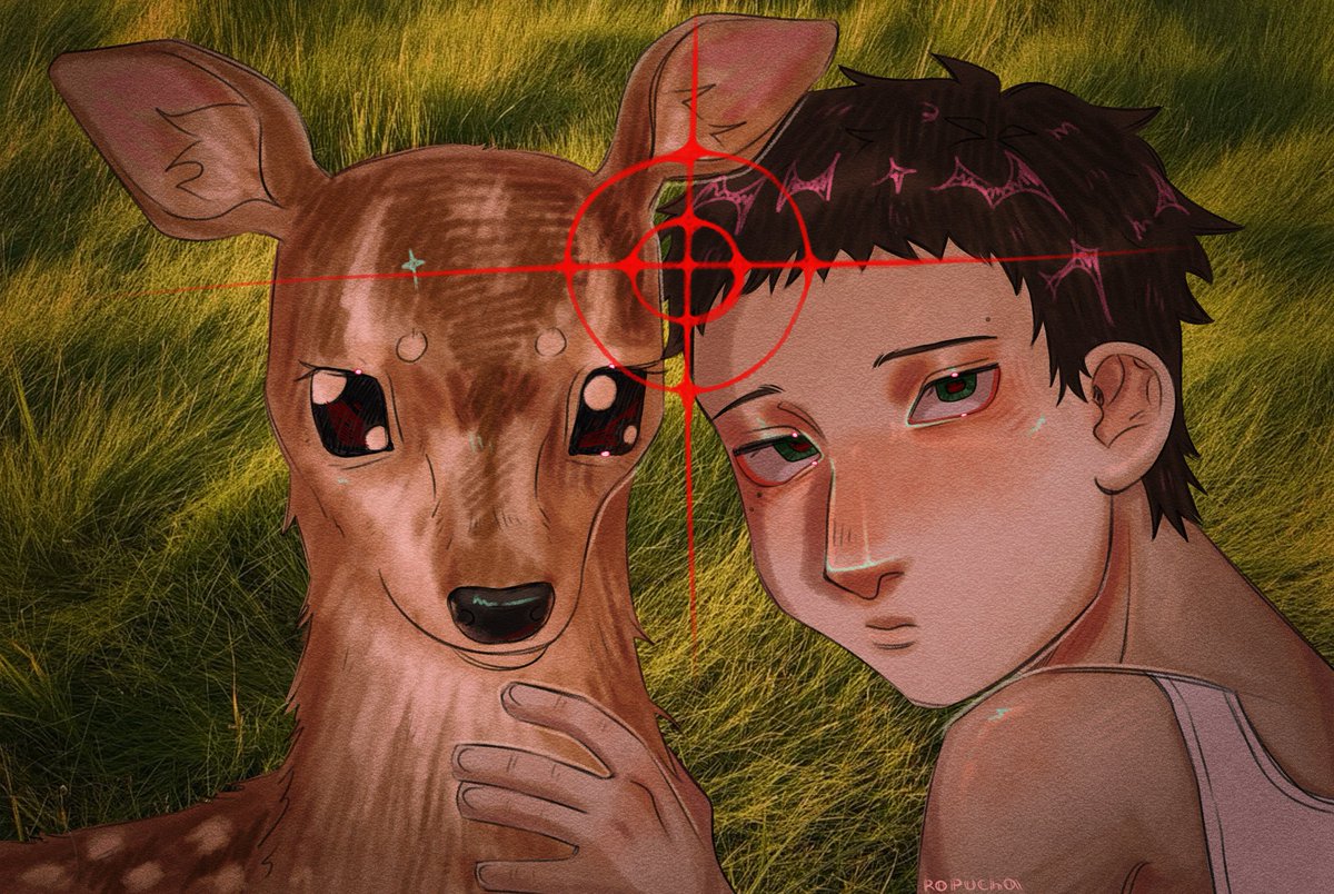 microochelik's tweet photo. the symbolism of the image “a deer in the crosshairs” conveys complex emotional states associated with the loss of innocence, early maturation, and a sense of vulnerability in the face of circumstances or pressure.
#교도소의개들 #slammerdogs #fanart https://t.co/MKeb2tWpos