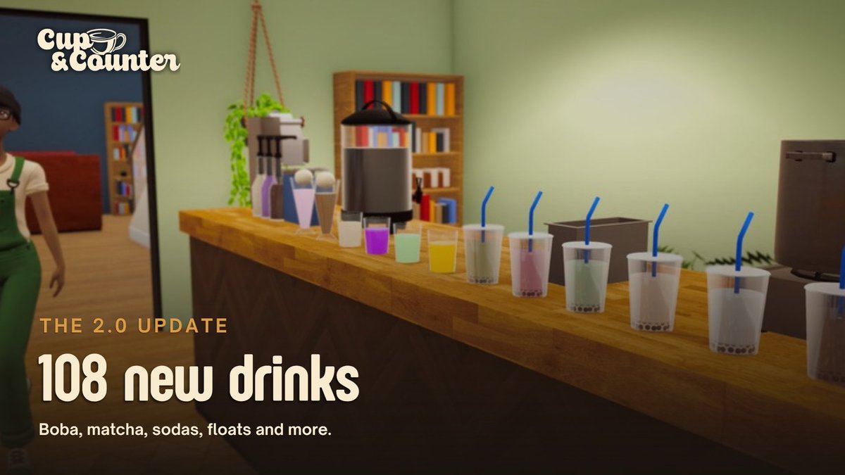 LittleBigByte's tweet photo. 108 new drinks: boba, matcha, sodas, floats and more. Which one are you making first?
#CupAndCounter #indiegame https://t.co/6wcrPVLtzX