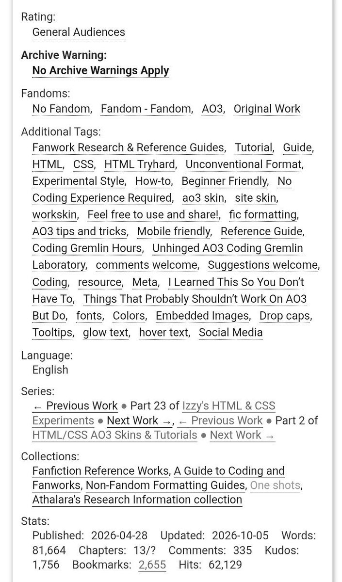 the_tamed_poet's tweet photo. Hey friends! I posted Chapter 13 of my beginner-friendly AO3 coding tutorial!

This one covers Social Media Fics (SMAUs) — Text Messages &amp; Calls: how to build message bubbles, calls, and other details that make your chats realistic. Go check it out!

Link: https://t.co/rmaMRX9ZtJ https://t.co/8SwPjXUAiz