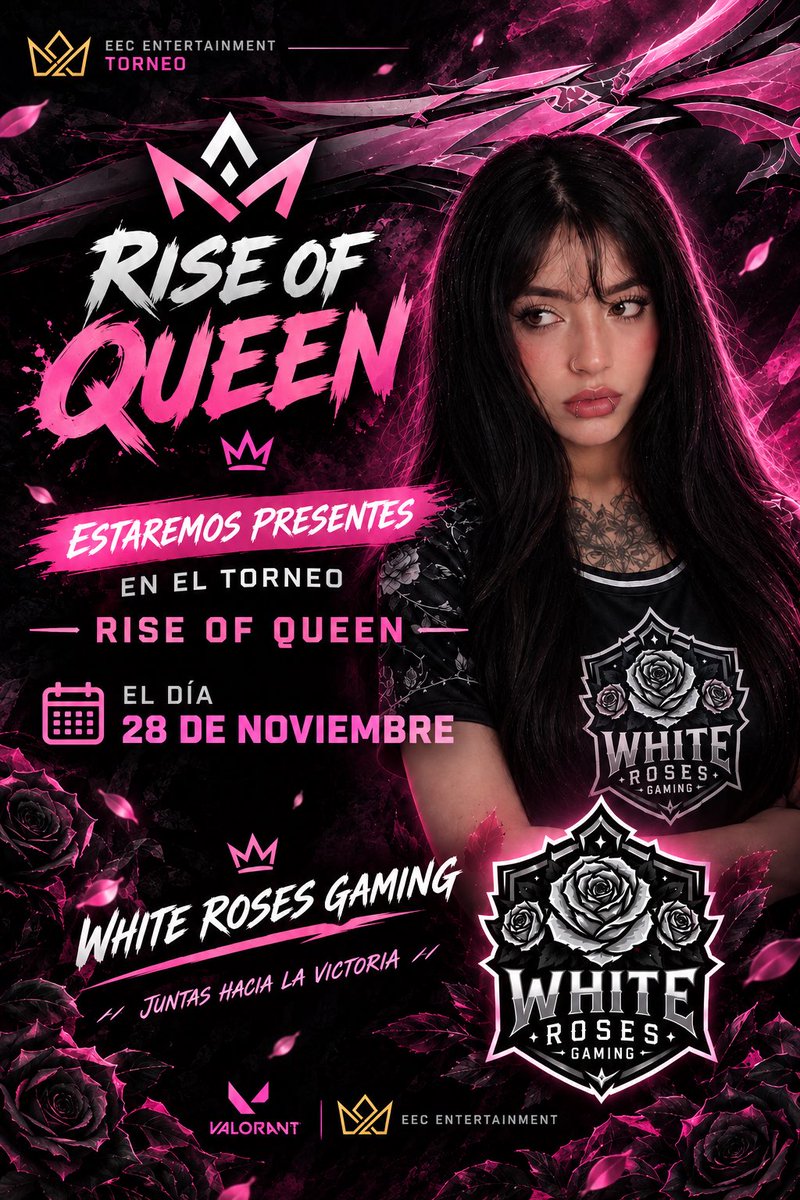 WhiteRosesEspor's tweet photo. 👑🌹 ¡WHITE ROSES GAMING ESTARÁ PRESENTE! 🌹👑

Nos emociona anunciar que estaremos compitiendo en Rise of Queen, listos para representar a White Roses Gaming y demostrar todo nuestro nivel. 🖤⚔️

📅 28 DE NOVIEMBRE
🏆 RISE OF QUEEN
🎮 EEC ENTERTAINMENT

#WhiteRosesGaming https://t.co/WxDQhARCs3