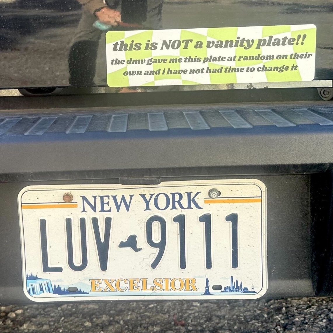 NickPinkston's tweet photo. Came across this plate / bumper sticker combo in NYC recently lol https://t.co/ecjHqC9jUl