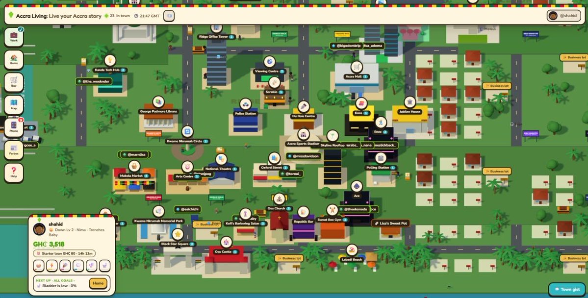shahidmed's tweet photo. Built an online game kinda like the sims but for Accra and I’m currently at 120 users https://t.co/KlYK6fQpTJ