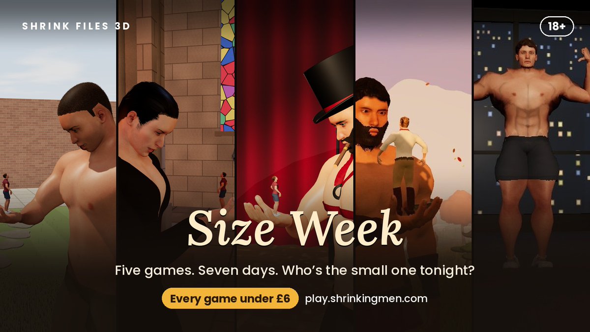 GayShrinkingMen's tweet photo. Every game plays in your browser on computer, tablet or phone. Buy once and it’s yours, kept in your Shrink Files 3D account.

Who’s the small one tonight? 👇
https://t.co/0KYU6zlcke https://t.co/5s4DrWoAgh