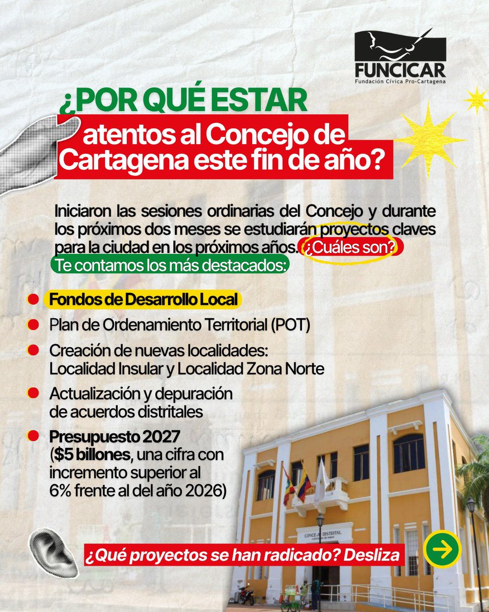 funcicar's tweet photo. ¿Qué se define en el Concejo de Cartagena este fin de año? 🏛️

La @AlcaldiaCTG anunció que radicará más de 10 proyectos de acuerdo para estudio de la corporación. ¿Cuáles son los más destacados? Entérate👀

📬 Suscríbete a las bitácoras y sigue lo que ocurre en cada sesión. https://t.co/xK4p5k5myw