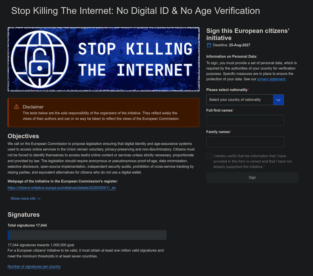 ObviousRises's tweet photo. PETITION AGAINST INTERNET/DIGITAL ID AND AGE VERIFICATION.

EUROS RISE UP.
https://t.co/0Z647UGQeo