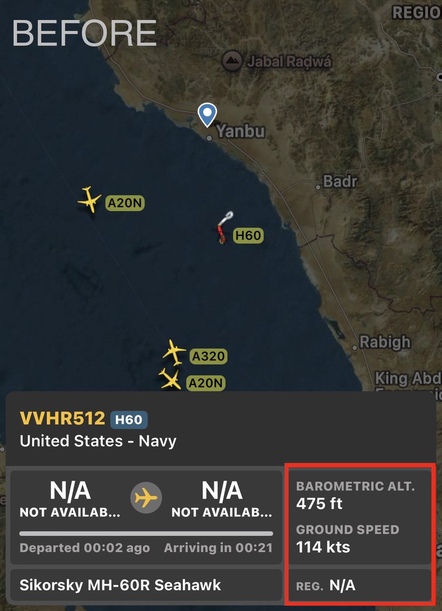 Esta noche, un helicóptero MH-60R “Seahawk” de la Armada de EE. UU. fue visto en rastreadores de vuelo perdiendo altitud rápidamente, después de emitir el código de identificación 7700, que indica una emergencia general.