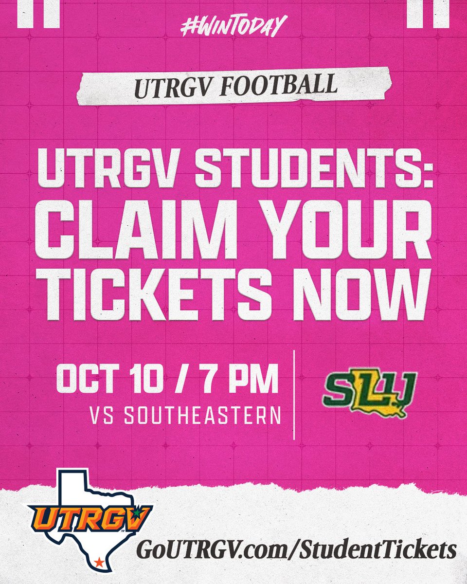 UTRGVFootball's tweet photo. Attention UTRGV Students‼️ You can now claim your tickets at https://t.co/yhW4im3EjE!

#UTRGV #RallyTheValley #WinToday https://t.co/jgpkgTtmGP