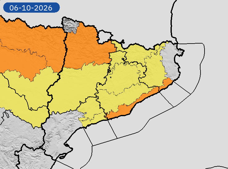 AEMET_Cat's tweet photo. 06/10 00:06 AVISOS HOY Y MAÑANA | Cataluña: lluvias y tormentas. Nivel máximo de aviso: naranja.
Actualizaciones en https://t.co/V7lD5r8Gxn https://t.co/zeZK2sNc3I
