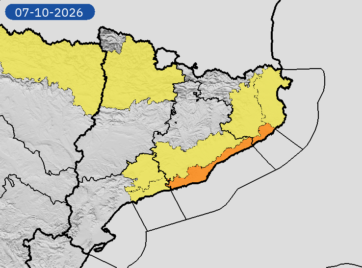 AEMET_Cat's tweet photo. 06/10 00:06 AVISOS HOY Y MAÑANA | Cataluña: lluvias y tormentas. Nivel máximo de aviso: naranja.
Actualizaciones en https://t.co/V7lD5r8Gxn https://t.co/zeZK2sNc3I