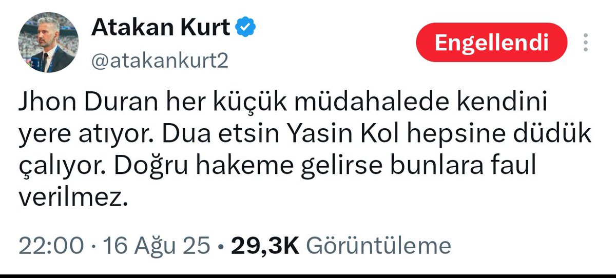 4kosefutbol's tweet photo. Sık sık Yasin Kol 'un Galatasaray 'ı doğrayıp, Fenerbahçe 'yi kolladığına dair tweetler atan Atakan Kurt, Yasin Kol tutuklanınca Galatasaray 'a değil; Ali Koç, Acun Ilıcalı, Jesus ve Mourinho 'ya hak veriyor!

Seni gidi dansöz Atakan seniii😏 https://t.co/7nnYfNQ0DI