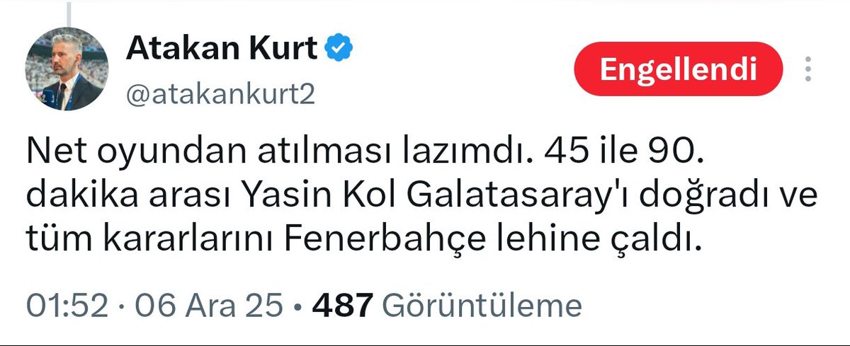 4kosefutbol's tweet photo. Sık sık Yasin Kol 'un Galatasaray 'ı doğrayıp, Fenerbahçe 'yi kolladığına dair tweetler atan Atakan Kurt, Yasin Kol tutuklanınca Galatasaray 'a değil; Ali Koç, Acun Ilıcalı, Jesus ve Mourinho 'ya hak veriyor!

Seni gidi dansöz Atakan seniii😏 https://t.co/7nnYfNQ0DI