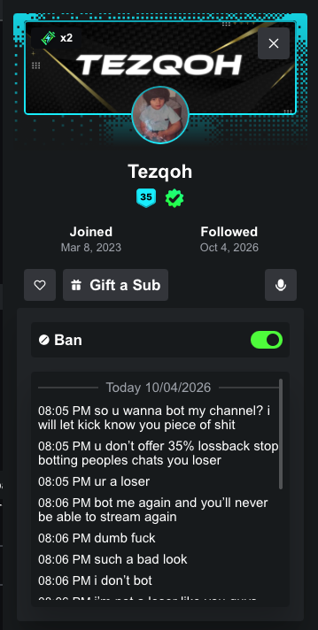 JimmyMoneyLive's tweet photo. @Tyceno Your boy Tezqoh came into my stream last night with a bunch of bots using anti semetic &amp; racist comments. He said that I botted your stream and he was going to make sure I never streamed on kick again because he is close to Eddie and would ruin my career with one tweet. https://t.co/f7nrDT4HWm